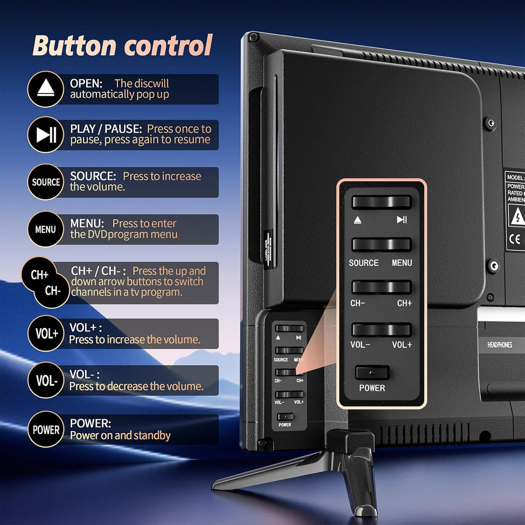 Desobry 19 INCH TV with DVD Player Built in 1081P LCD TV DVD Player Combo with HDMI USB Monitor for Home, Kitchen, RV Camper, or Office,
