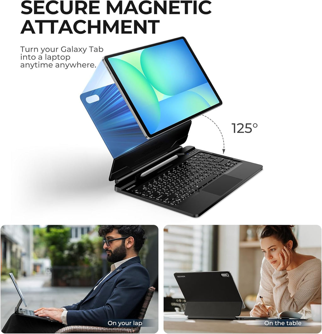 Dexnor for Samsung Galaxy Tab S10 FE+ Plus Case with Keyboard 13.1' Floating Cantilever Magnetic Stand Multi-Touch Trackpad Dual Bluetooth Multi-Device Connection Backlit Keyboard S Pen Holder - Black