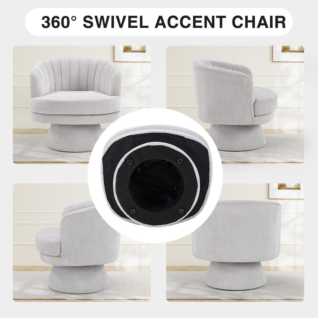 CANMOV Swivel Accent Chair with Armrest, Modern 360 Degree Swivel Barrel Chair with Curve Back and Soft Cushion,Comfy Fabric Round Armchair Single Sofa for Living Room,Bedroom,Waiting Room,Grey