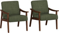 Yaheetech Corduroy Accent Chair, Mid-Century Modern Armchair with Solid Wood Legs, Reading Leisure Chair with High Back for Living Room Bedroom Waiting Room, Set of 2, Dark Green