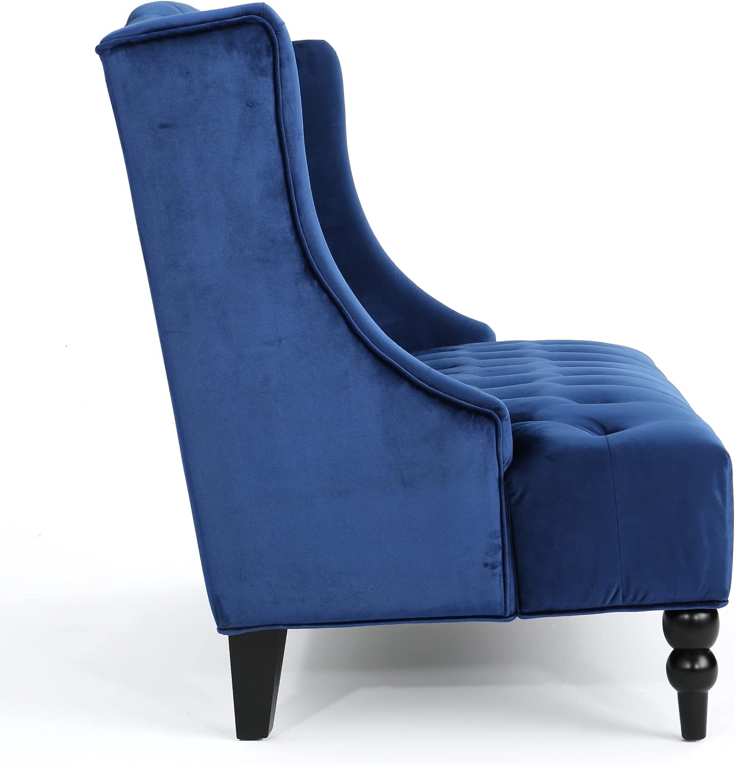 Modern Tufted Velvet Wingback Loveseat, Tufted Velvet 2 Seat Couch Sofas with High Back Thick Padded Cushioned Seats for Living Room, Victorian Style, Navy Blue
