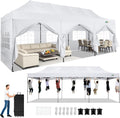 COBIZI 10x30 Heavy Duty Pop Up Canopy Tent with 8 Sidewalls Thicken Frame, Commercial Easy Up Outdoor Wedding Party Tents, All Season Waterproof Windproof with Stakes Sandbags Ropes Roller Bag, White