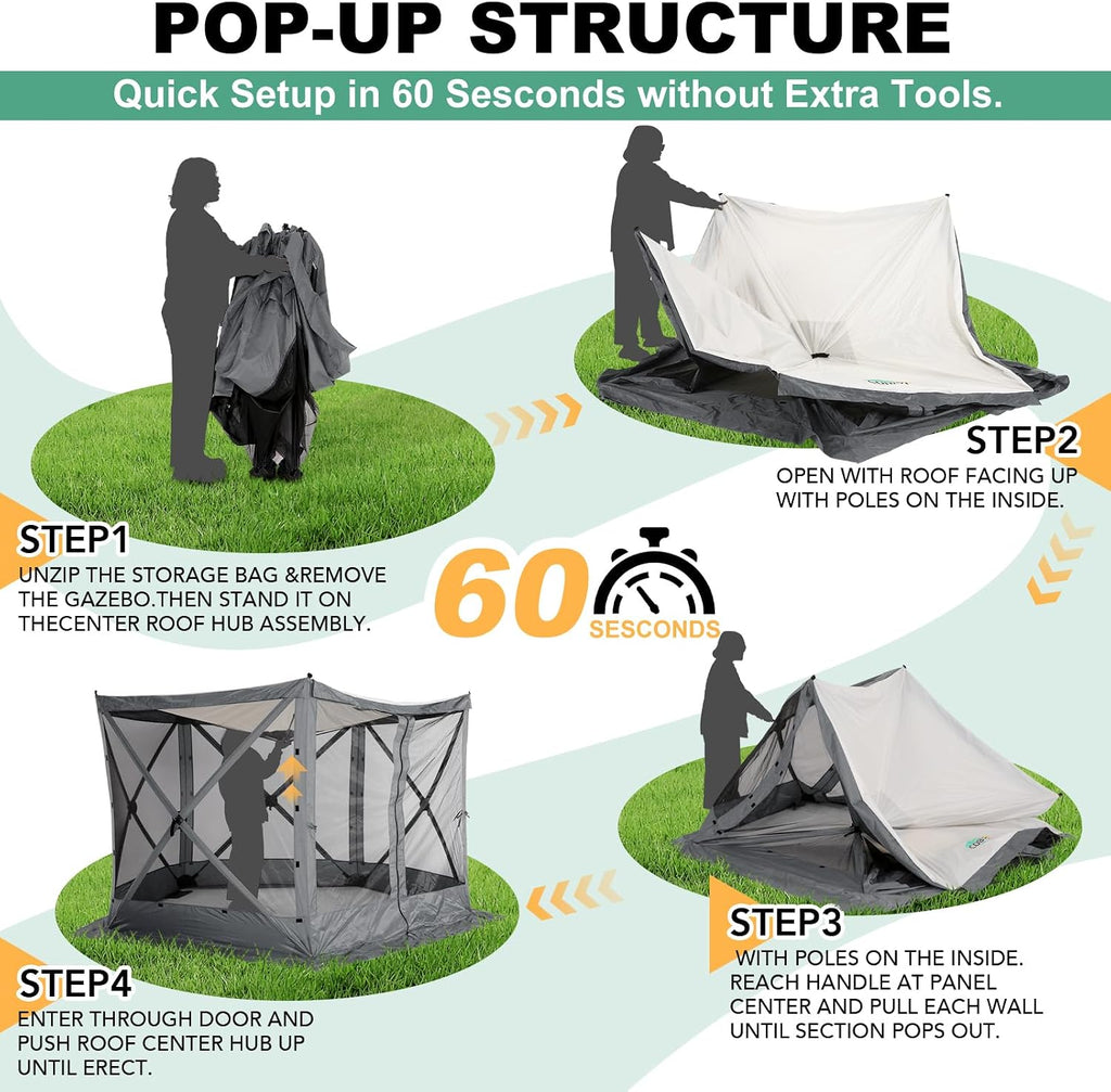 COBIZI 10x10 FT Pop up Gazebo, Popup Canopy Tent, Screened in Gazebos with sidewalls, Waterproof Portable Outdoor Small Screen Tents Sun Shelter,carpas para Patio for Camping, Garden,Backyard,Grey