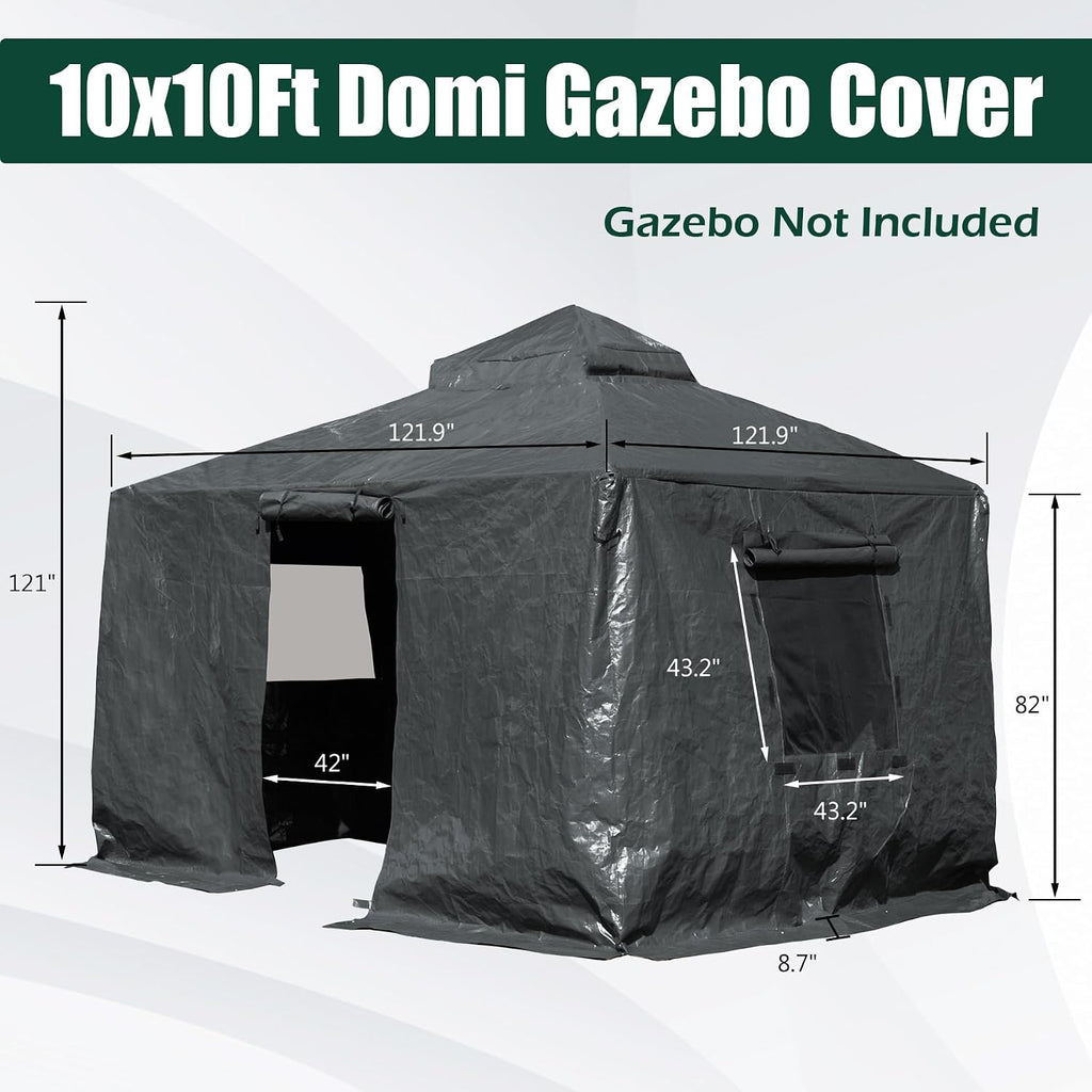 Domi 10' x 10' Universal Winter Gazebo Cover for Hardtop Gazebos,Outdoor Waterproof Enclosed Cover with Sidewalls and Mesh Windows,Grey (Gazebo not Included)