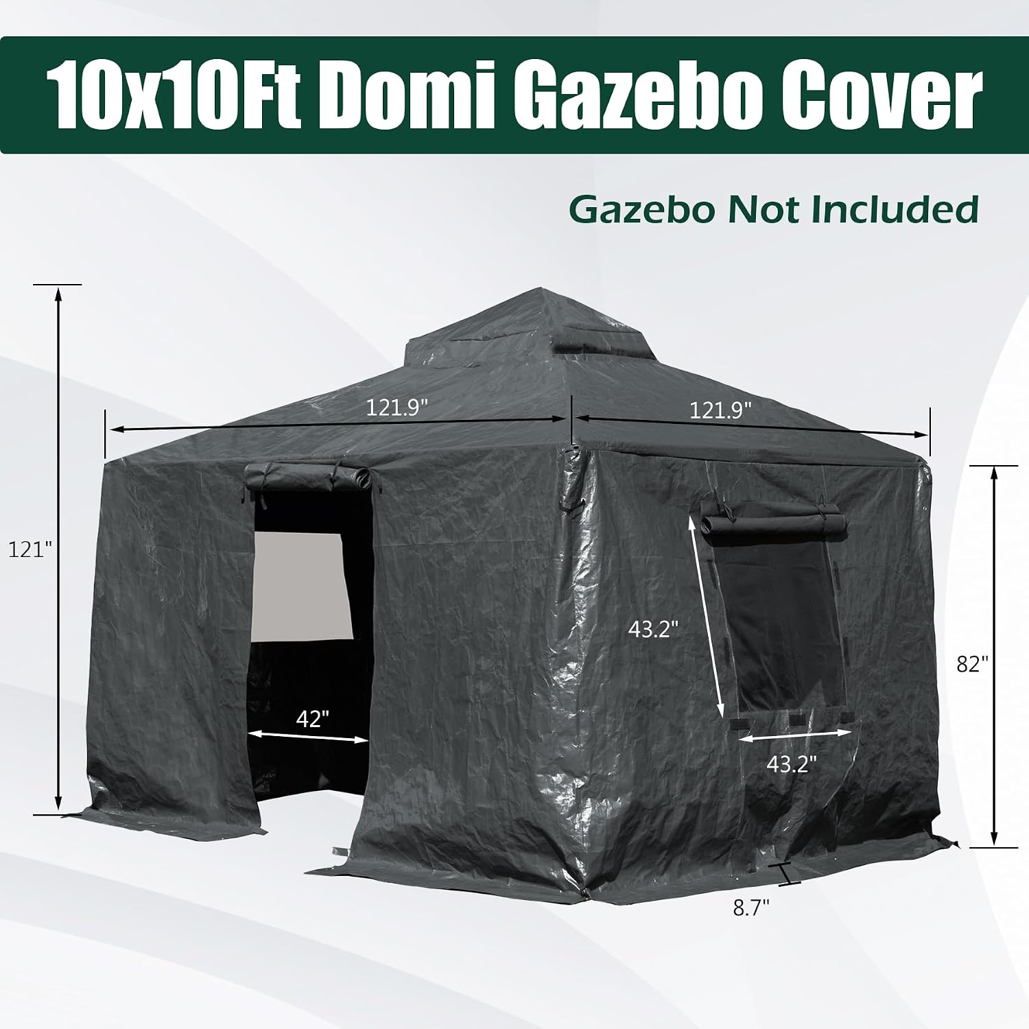 Domi 10' x 10' Universal Winter Gazebo Cover for Hardtop Gazebos,Outdoor Waterproof Enclosed Cover with Sidewalls and Mesh Windows,Grey (Gazebo not Included)