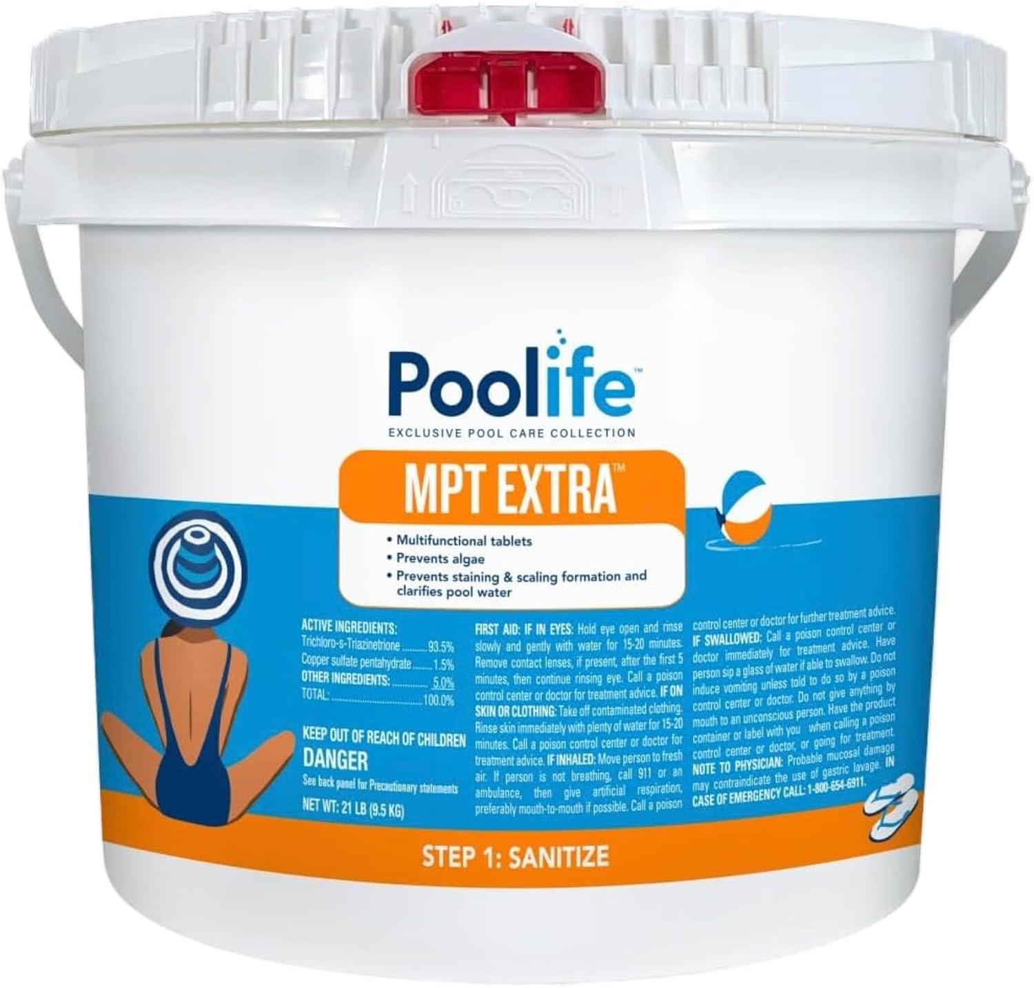 Poolife MPT Extra Pool Chlorine Tablets - Multi-Functional 3 inch Chlorine Tablets for Pool to Prevent Algae, Stains & Scaling & Clarifies Water, Extend Chlorine Life with Sun-Protected Pucks - 21 lb