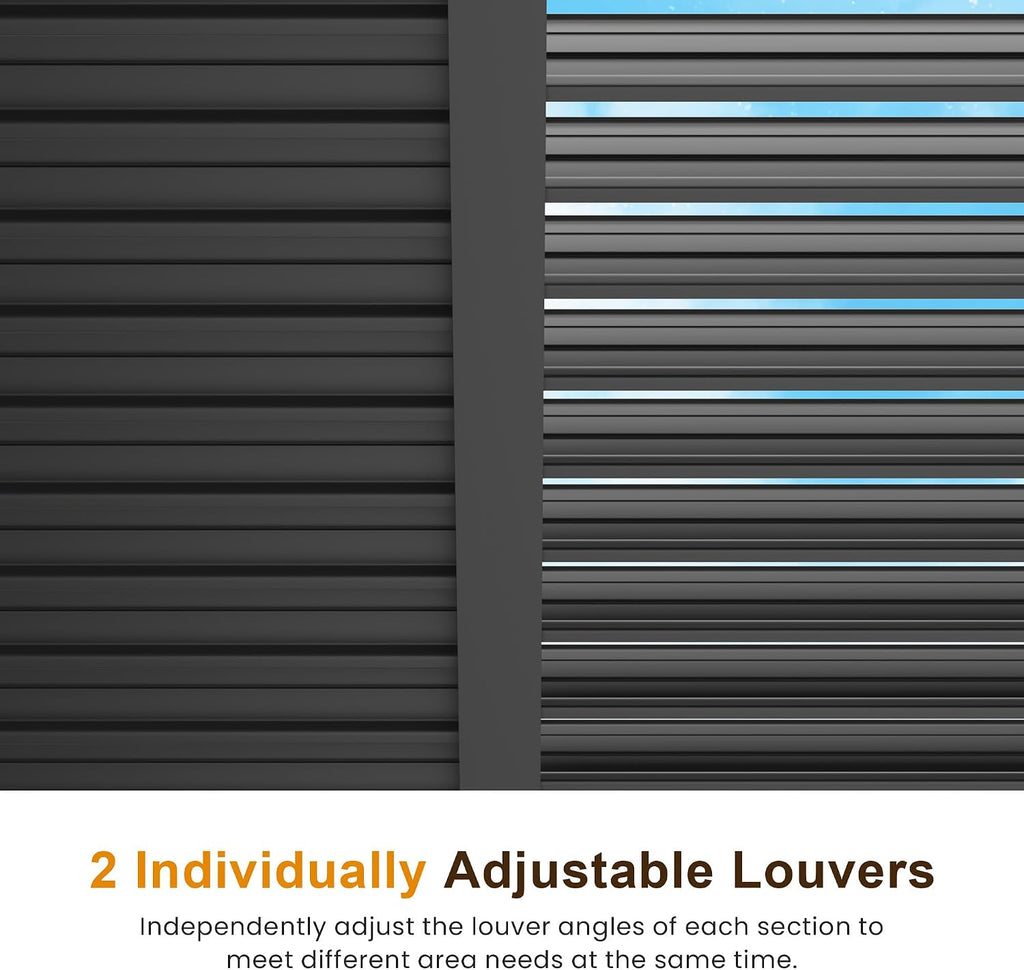 Kiss the Water 10'x12' Adjustable Louvered Pergola, Heavy-Duty Metal Outdoor Pergola, Metal Hardtop Gazebo with Adjustable Roof for Patio, Deck, Garden, Yard, Dark Gray