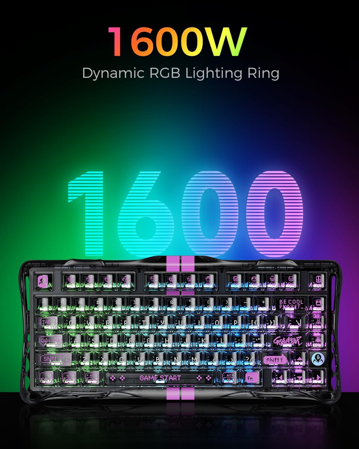 GravaStar Mercury V75 Gaming Keyboard – Hall‑Effect Magnetic‑Switch Keyboard, 8000 Hz Polling, 0.005RT, Wired USB-C, Adjustable Actuation, Semi‑Aluminum Chassis (Transparent Black, V75 lite)