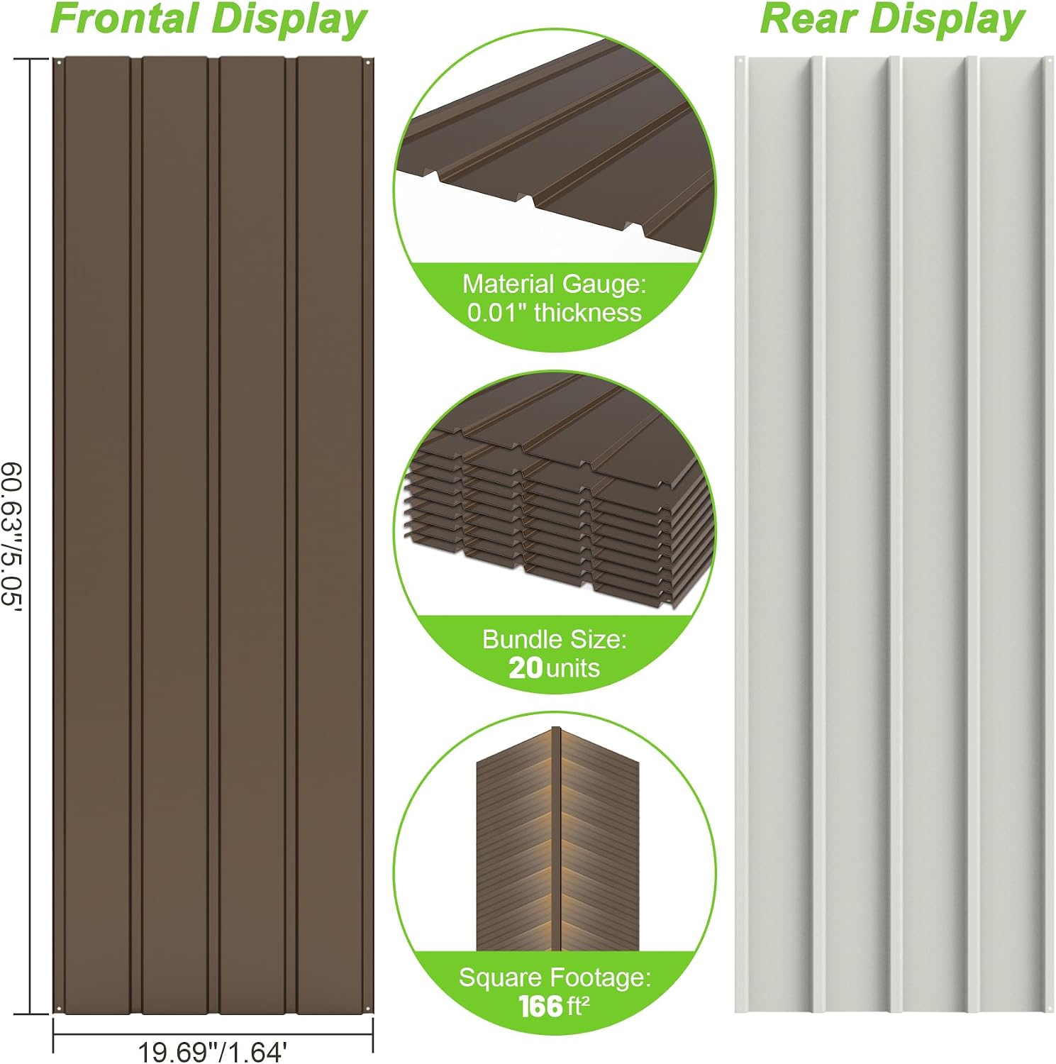 20PCS Metal Roofing Panels, Corrugated Galvanized Roof Panels, Waterproof Metal Siding Panels with 120 Pcs Steel Screws for Pergola, Gazebo, Shed, Garages, Stables and Mobile Homes -Brown