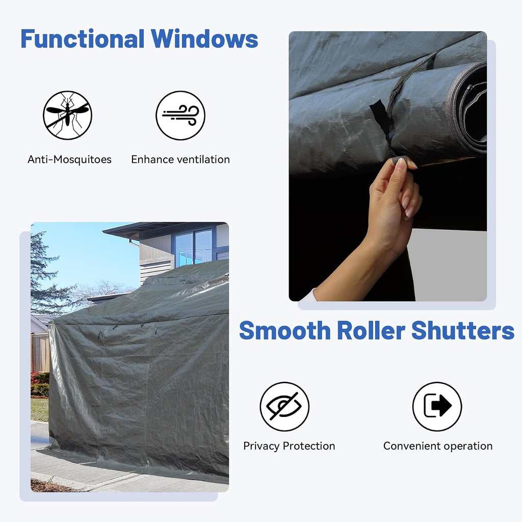 8x8FT Outdoor Gazebo Cover for Hardtop Gazebo, Universal Winter Gazebos Cover with Sidewalls and Mesh Windows, All-Season Used -Grey (Gazebos Not Included)