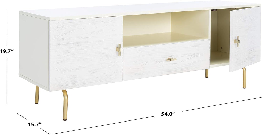 SAFAVIEH Genevieve TV Stand for up to 65' Flatscreen – Cream & White Washed Finish, Mid-Century Modern Storage Cabinet, Entertainment Media Console (MED5000D)