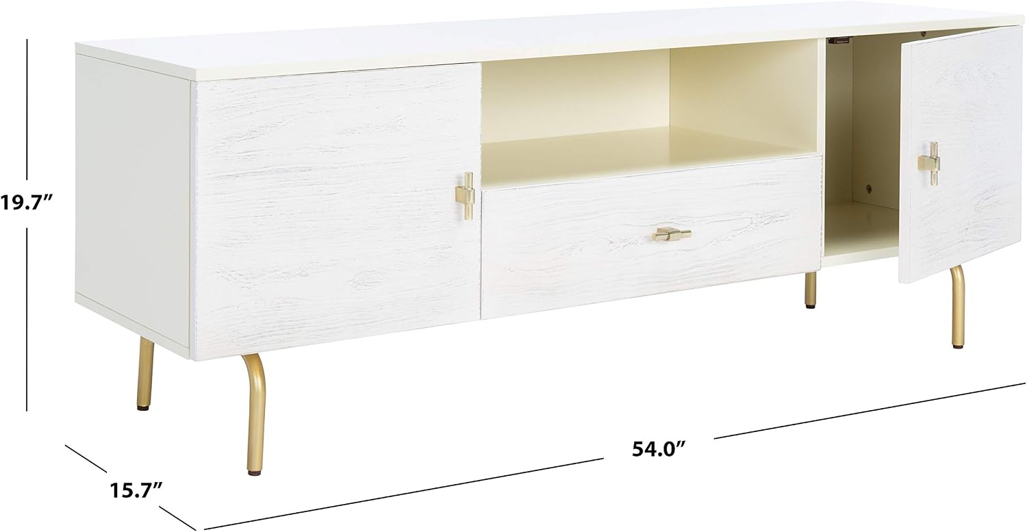 SAFAVIEH Genevieve TV Stand for up to 65' Flatscreen – Cream & White Washed Finish, Mid-Century Modern Storage Cabinet, Entertainment Media Console (MED5000D)