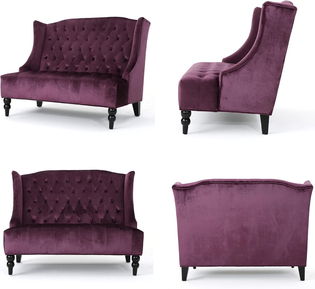 Modern Tufted Velvet Loveseat, 2 Seat Couch Sofas with High Back Thick Padded Cushioned Seats for Living Room, Victorian Style, Raisin