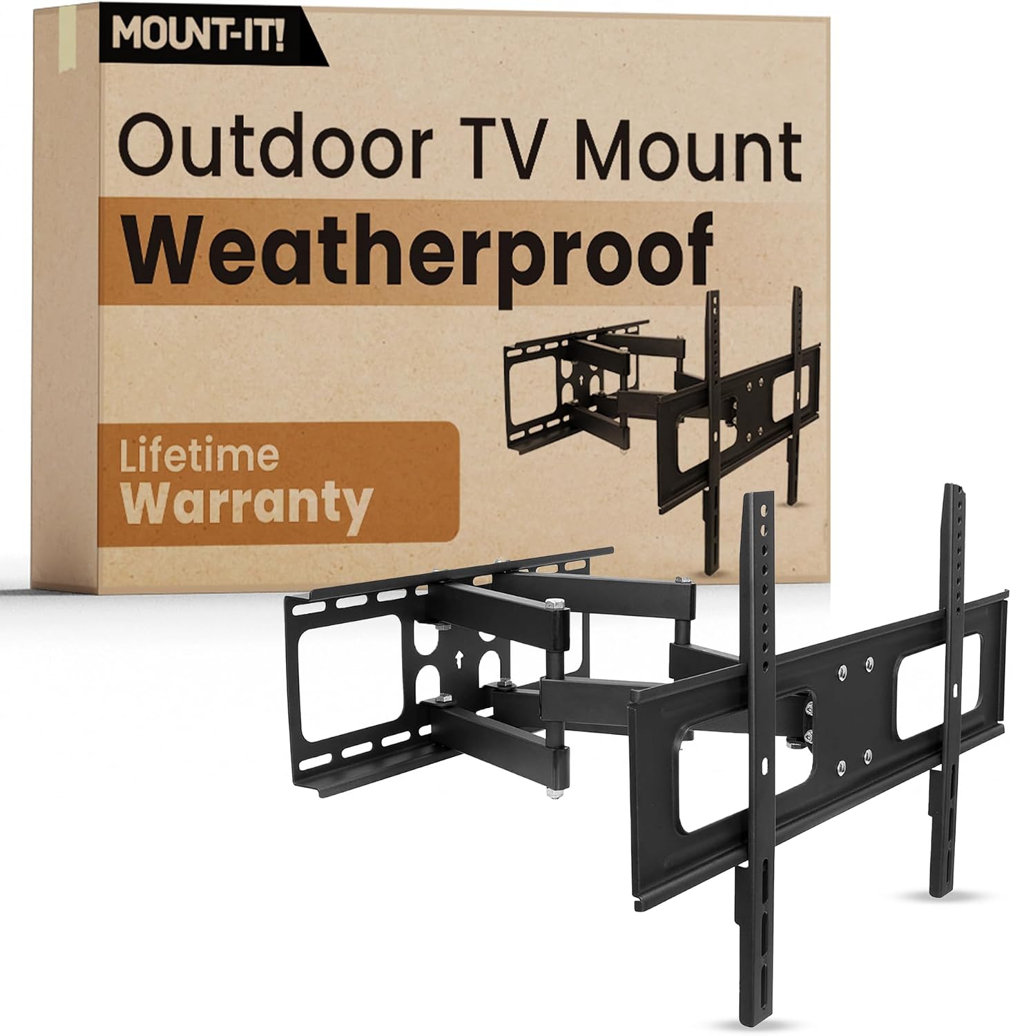 Mount-It! Outdoor TV Mount Weatherproof, Anti-Rust Anti-Corrosion Outside TV Bracket for Patio, Gazebo and Exterior, Fits 37-80', Heavy Duty Dual Full Motion Arms, VESA Up to 600x400mm, 110 Lbs Limit