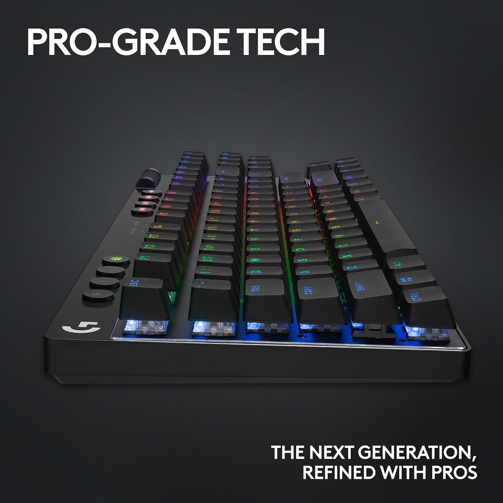 Logitech G PRO X TKL Lightspeed Wireless Gaming Keyboard, Ultra-Portable Tenkeyless Design, LIGHTSYNC RGB, PBT keycaps, Linear Switches (GX Red) - Black
