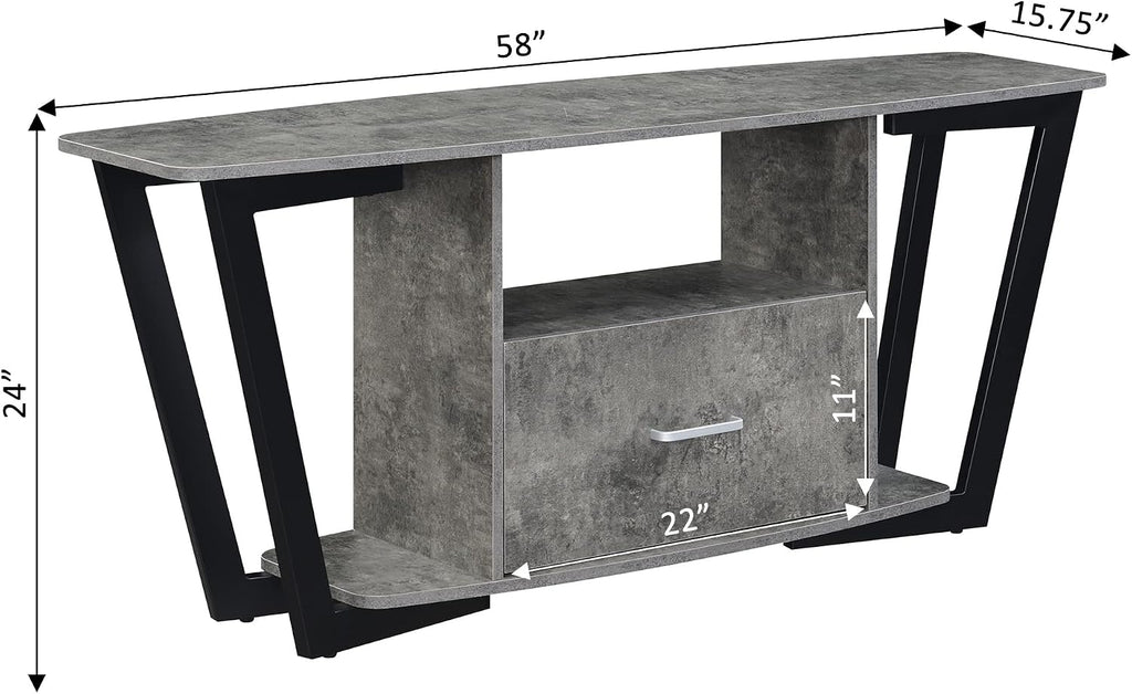 Convenience Concepts Graystone TV Stand 59.25' - Modern Entertainment Center for TVs up to 65', Industrial Media Console with Storage Drawer & Shelves for Living & Family Room, Cement/Black