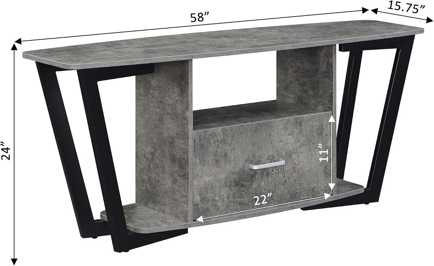 Convenience Concepts Graystone TV Stand 59.25' - Modern Entertainment Center for TVs up to 65', Industrial Media Console with Storage Drawer & Shelves for Living & Family Room, Cement/Black