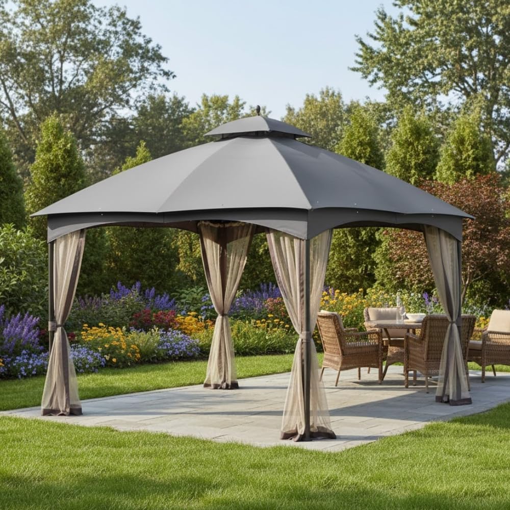 Garden Winds Reinforced RipLock 350 Replacement Canopy Top Cover Compatible with Massillon Biscayne 10' x 12' Gazebo Model L-GZ933PST – Slate Gray