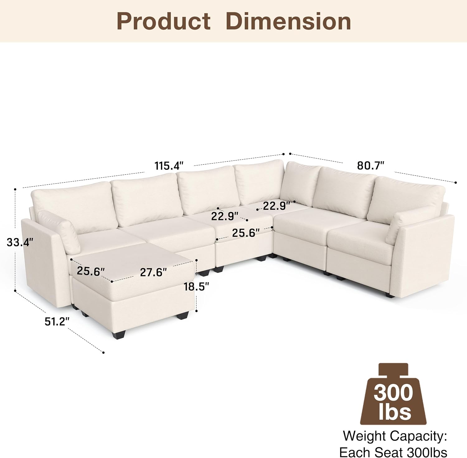 Modular Sectional Sofa Couches, Large Convertible Modular Couches with Storage, 7-Seater Sectional Sofa for Living Room, U Shaped Sectional Couch Sleeper Sofa with Chaise (Beige, 7 Seats)