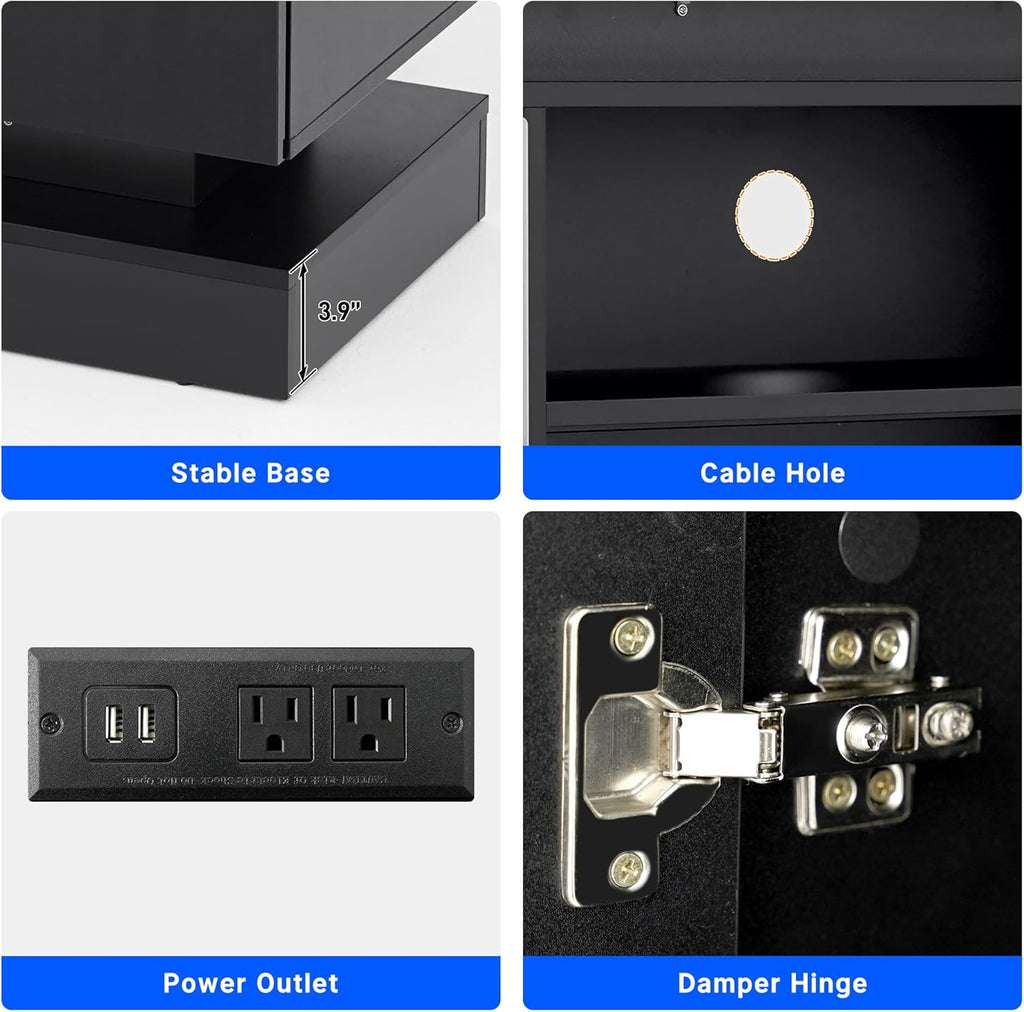 chartustriable 71IN LED TV Stands w/40 inch Fireplace Power Outlet for 85/80/75 Inch TVs,High Glossy Modern TV Media Console Gaming with 2 Storage Cabinets,Dual LED Lights,Black