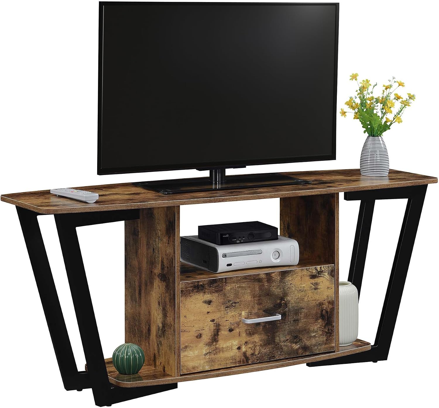 Convenience Concepts Graystone TV Stand 59.25' - Modern Entertainment Center for TVs up to 65', Industrial Media Console with Storage Drawer & Shelves for Living & Family Room, Barnwood/Black