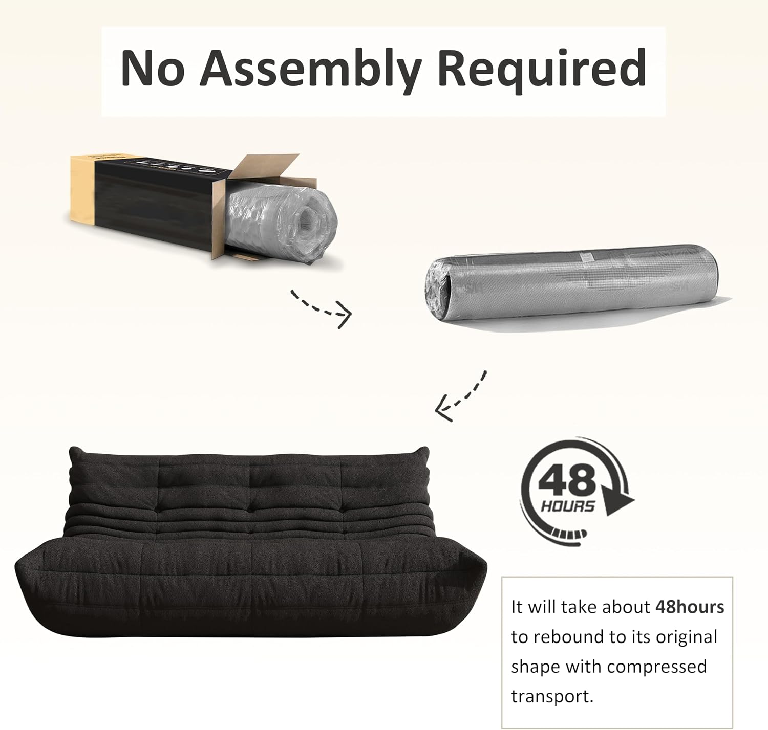 Bean Bag Chair, Cozy Memory Foam Bean Bag Chairs for Adults, Comfy Fireside Accent Chair Lazy Floor Chair for Gaming Bedroom Living Room (Black, 3-Seater)
