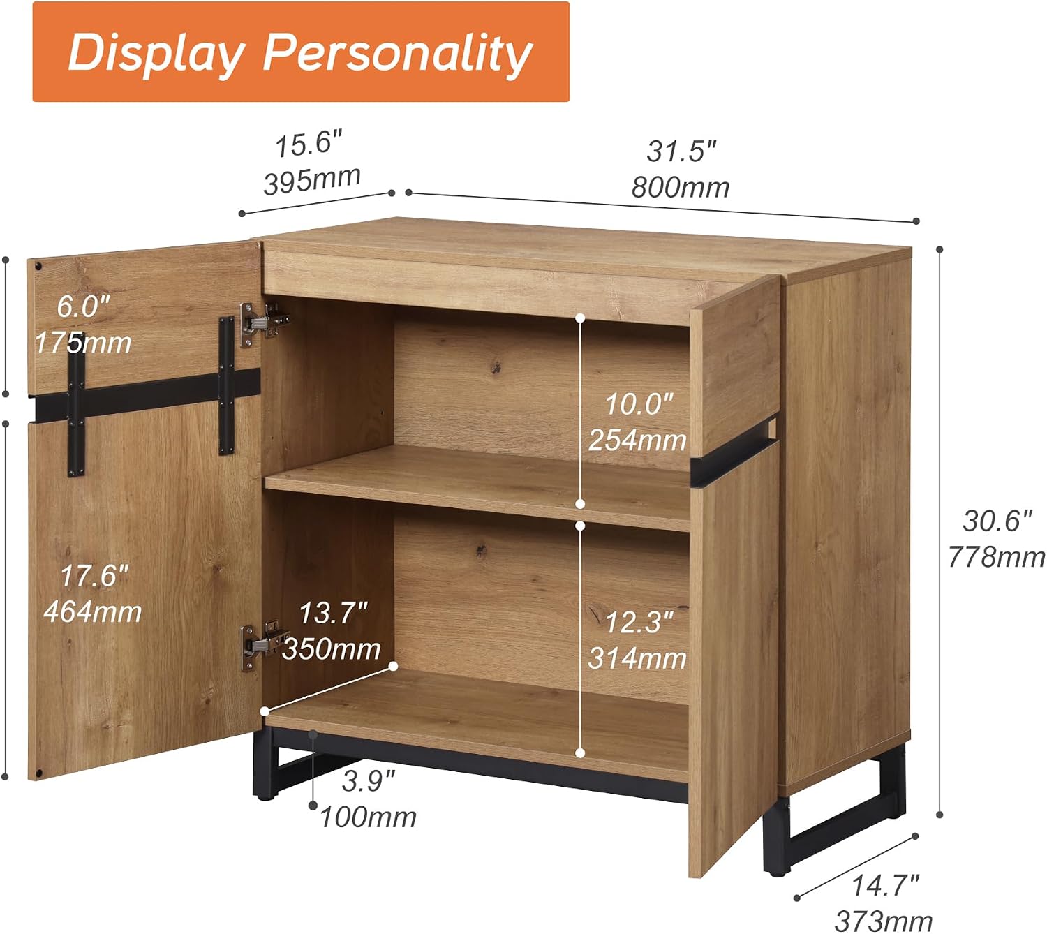 WAMPAT Modern TV Stand for TVs Up to 40 Inch, Entertainment Center Media Console with Adjustable Shelves & Metal Base for Living Room or Bedroom, Oak
