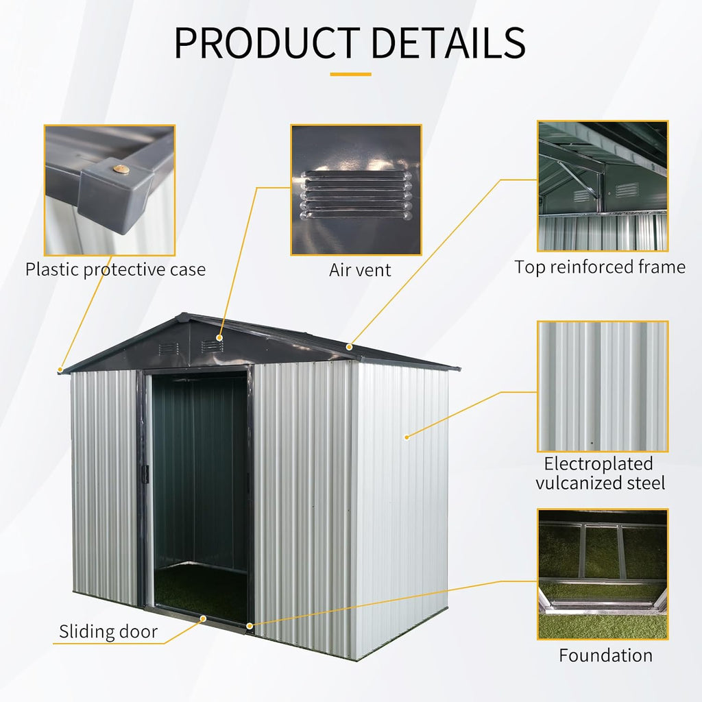 KEIKI 8x4 FT Outdoor Metal Storage Shed with Peaked Roof,Vents and Sliding Lockable Door for Garden Yard