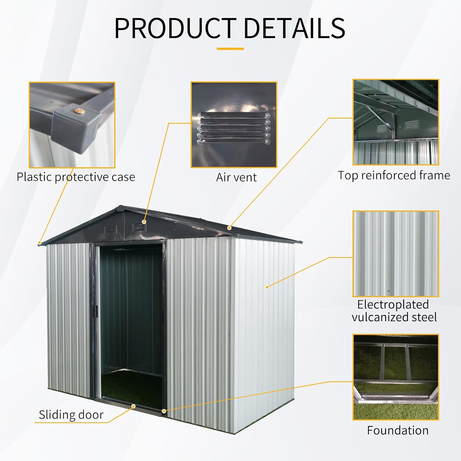 KEIKI 8x4 FT Outdoor Metal Storage Shed with Peaked Roof,Vents and Sliding Lockable Door for Garden Yard