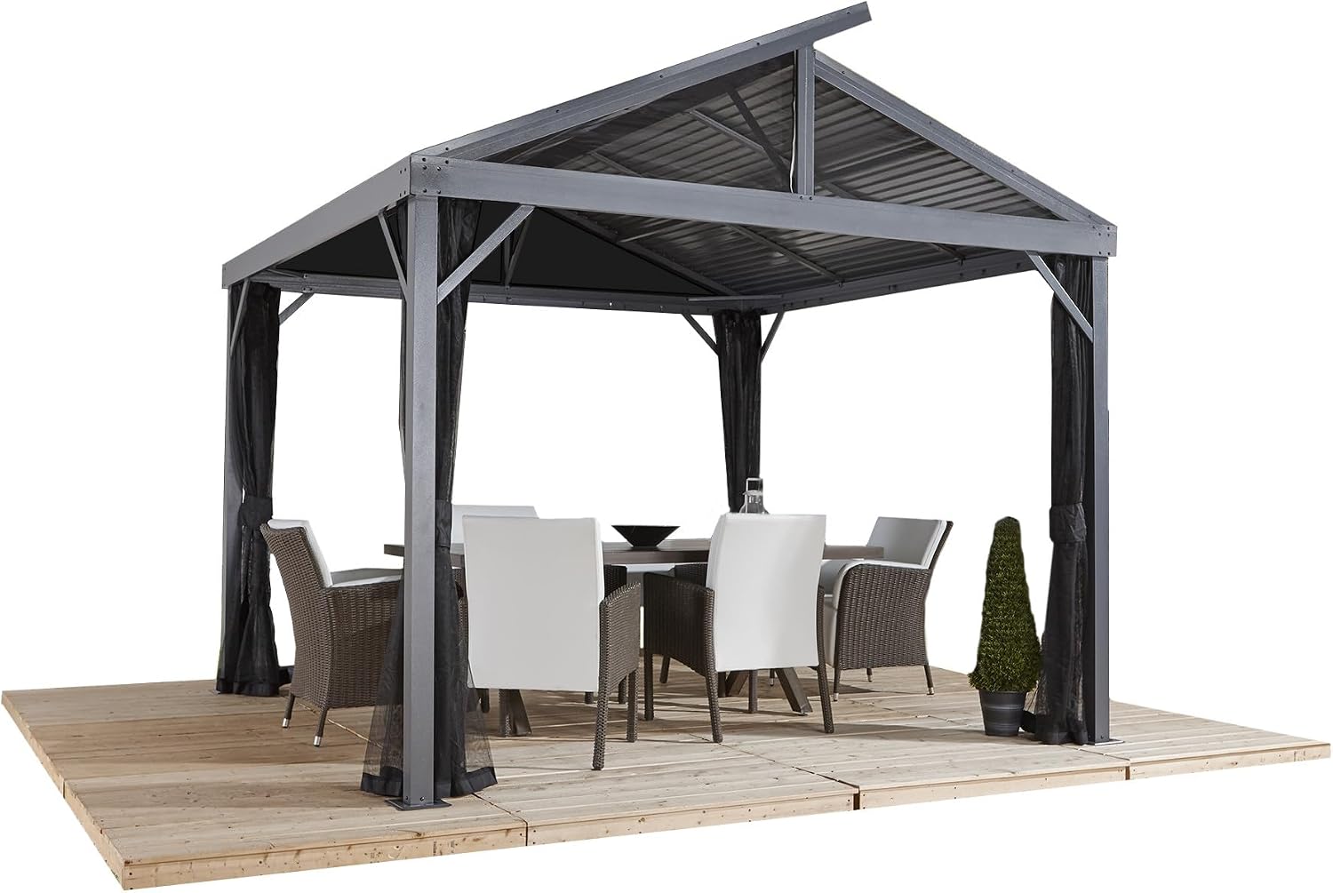 Sojag 10' x 10' Sanibel II Hardtop Gazebo Outdoor Weather-Resistant Aluminum Frame Sun Shelter with Mosquito Netting
