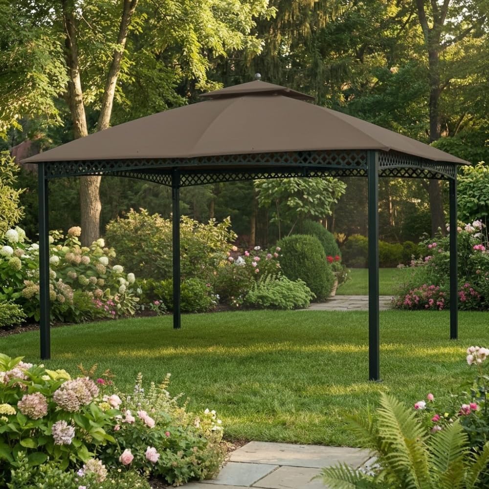 Garden Winds Reinforced RipLock 350 Replacement Canopy Top Cover Compatible with Windsor Dome 10' x 12' Gazebo Models L-GZ717PST-C, A111001701 - Nutmeg