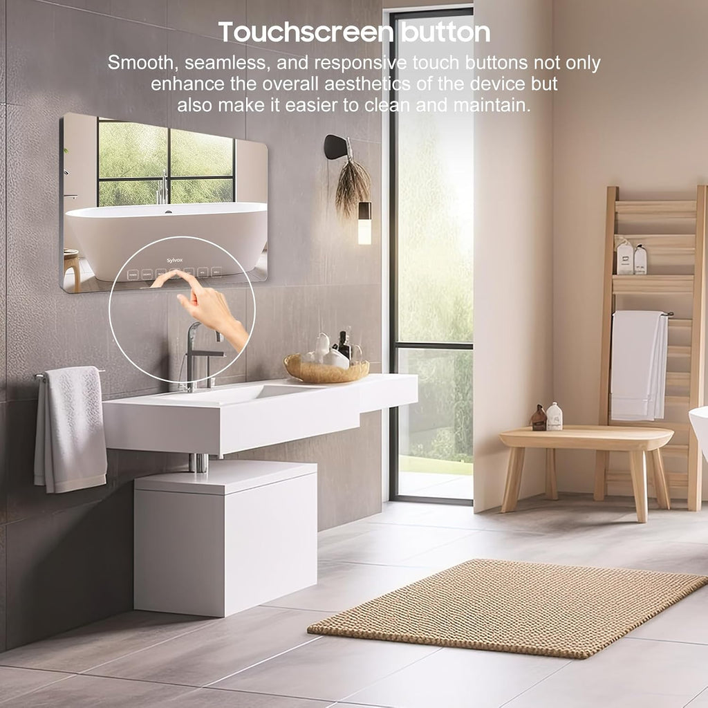 SYLVOX Bathroom TV, 24 inch Smart Mirror TV for Bathroom Shower SPA, Support Google, 1080P IP66 Waterproof Touch Button WiFi Bluetooth Google Assistant, Smart TVs for Indoor Humid Environment