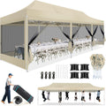 COBIZI 10x30 Canopy Tent, Heavy Duty Pop up Canopy with Sidewalls, Waterproof Easy Setup Tent with Mosquito Netting, Outdoor Instant Screen Tents for Parties, Wedding with Roller Bag, Khaki