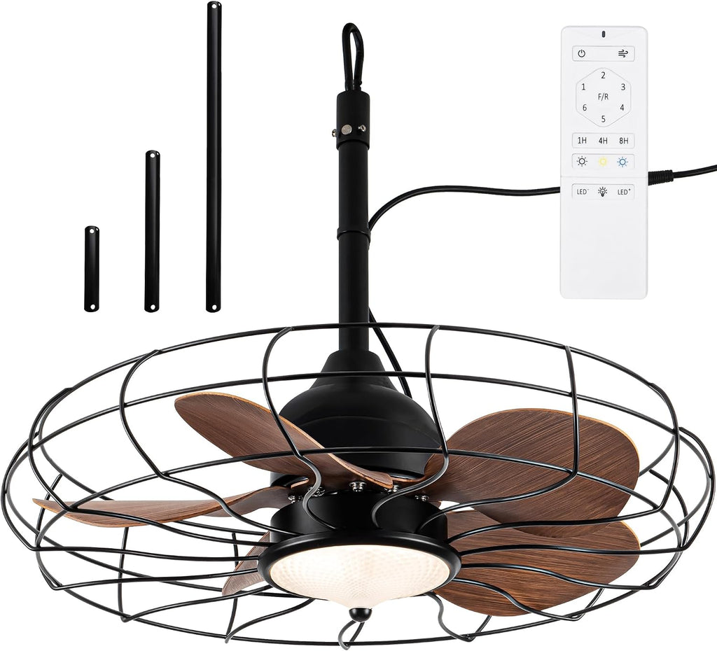 NORFOLK Gazebo Ceiling Fans with Light, 24 Inch Waterproof Outdoor Fan with Dimmable LED Lights, Wet Rated Plug In and Remote for Patios and Pergola, 3 Color Led Lighting, Hanging with Hook