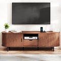 69' Mid-Century TV Stand with Power Outlet, Fluted Entertainment Center with Storage Drawer, TV Console with Sliding Door and Adjustable Shelves, TV Stand up to 80' for Living Room, Bedroom, Walnut