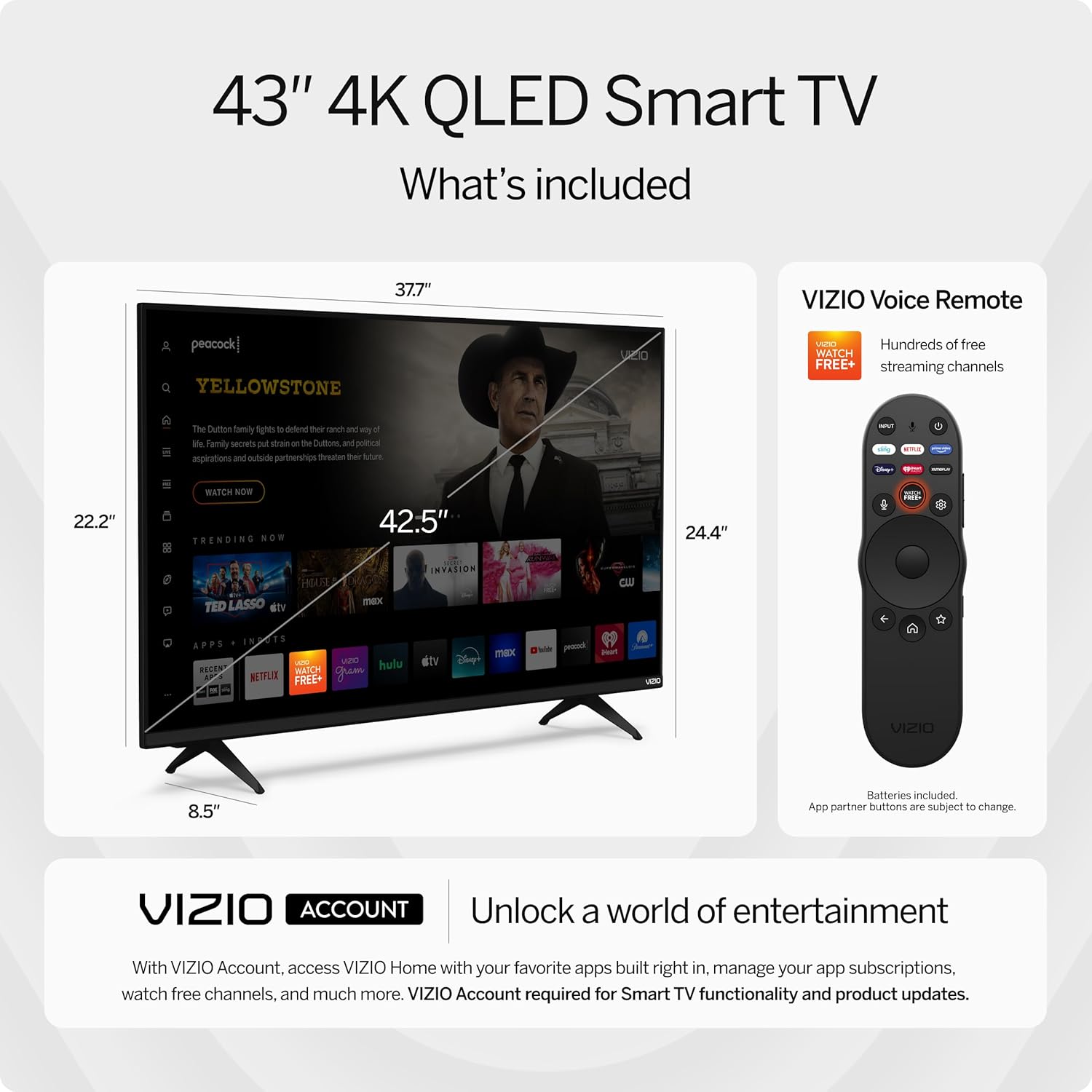 VIZIO VQD43M 43 inch Class Quantum 4K DLED UHD HDR Smart TV
