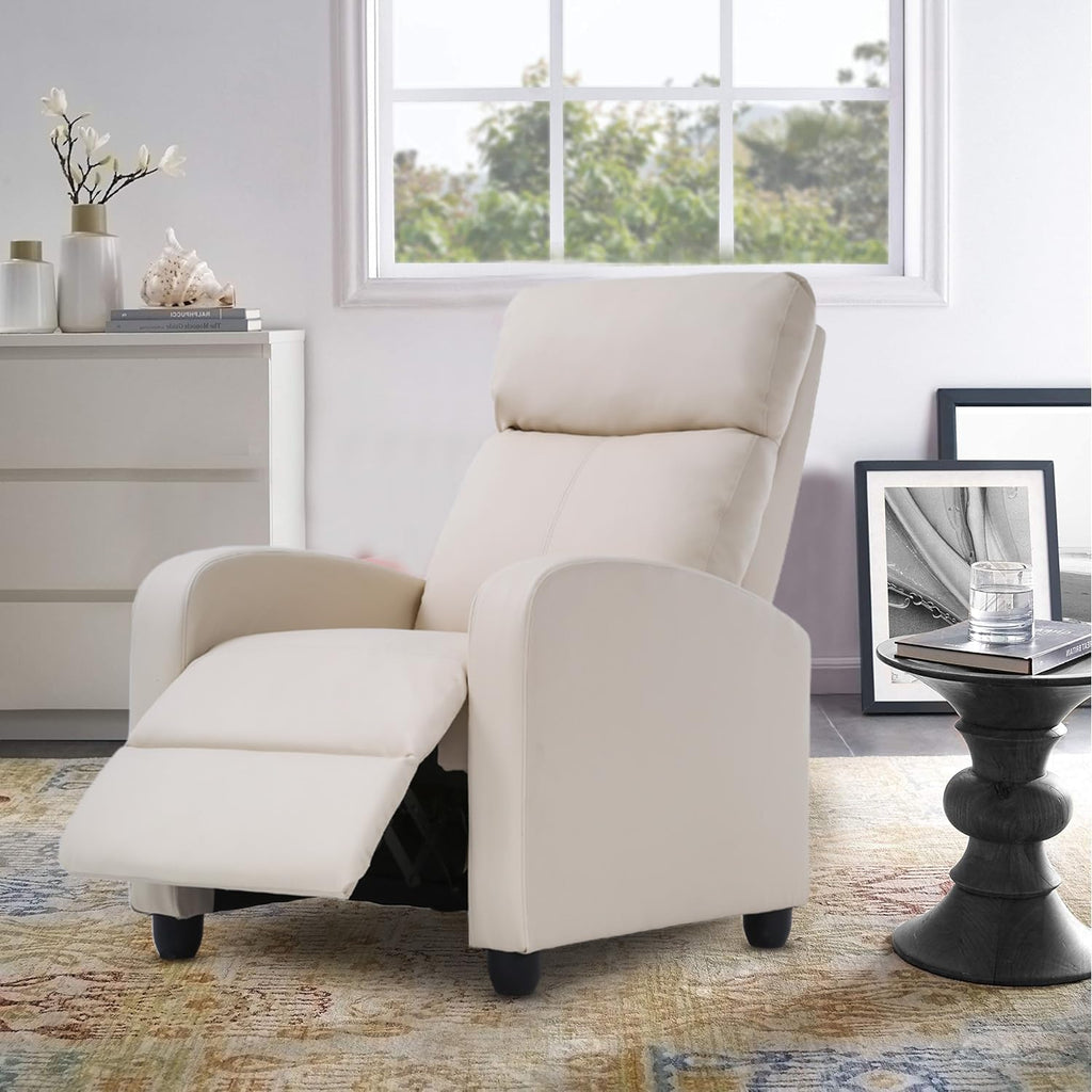 FDW Recliner Chair Home Theater Seating Reclining Sofa Push Back Recliner with Lumbar Support and Fabric Padded Seat Backrest for Living Room (Fabric Beige)