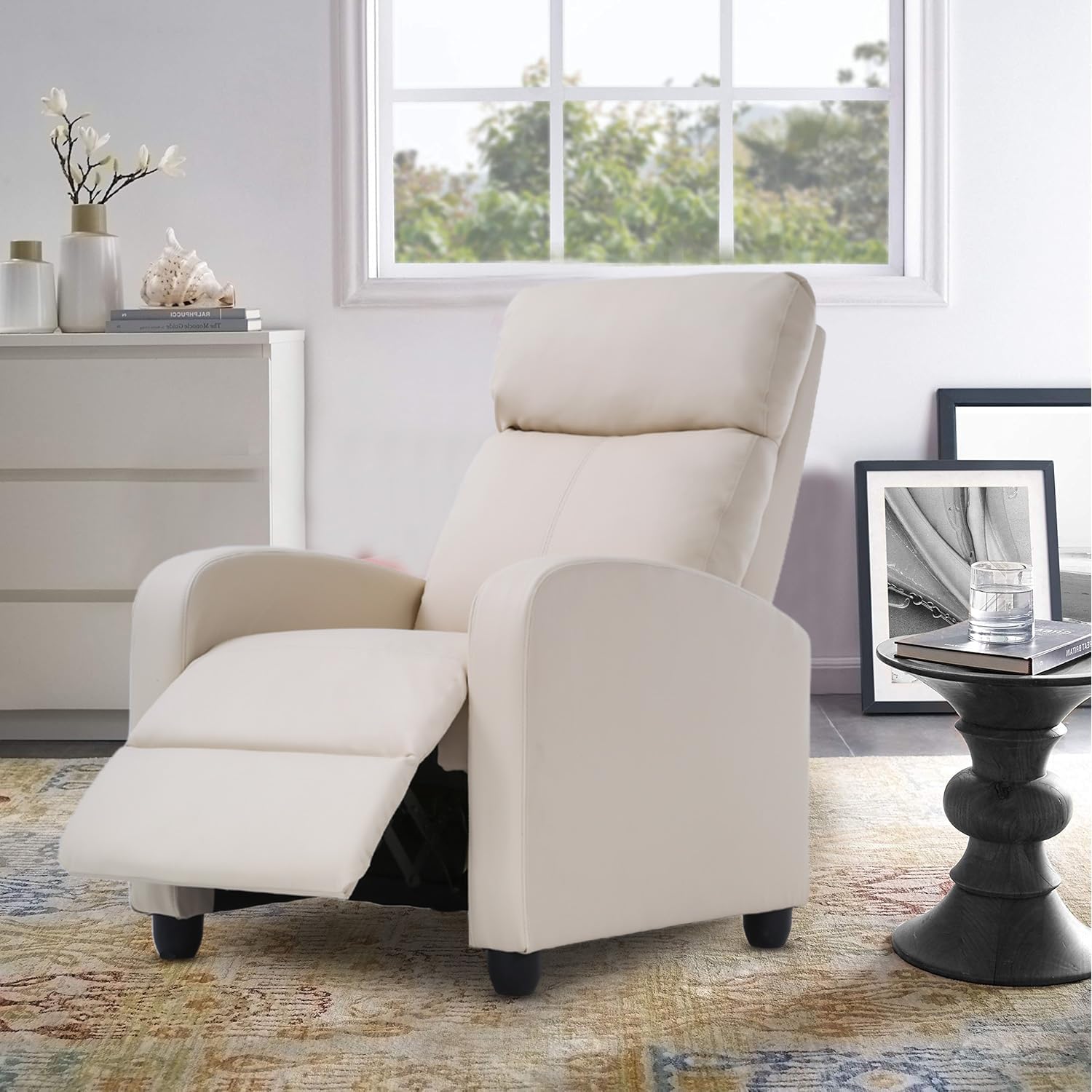 FDW Recliner Chair Home Theater Seating Reclining Sofa Push Back Recliner with Lumbar Support and Fabric Padded Seat Backrest for Living Room (Fabric Beige)