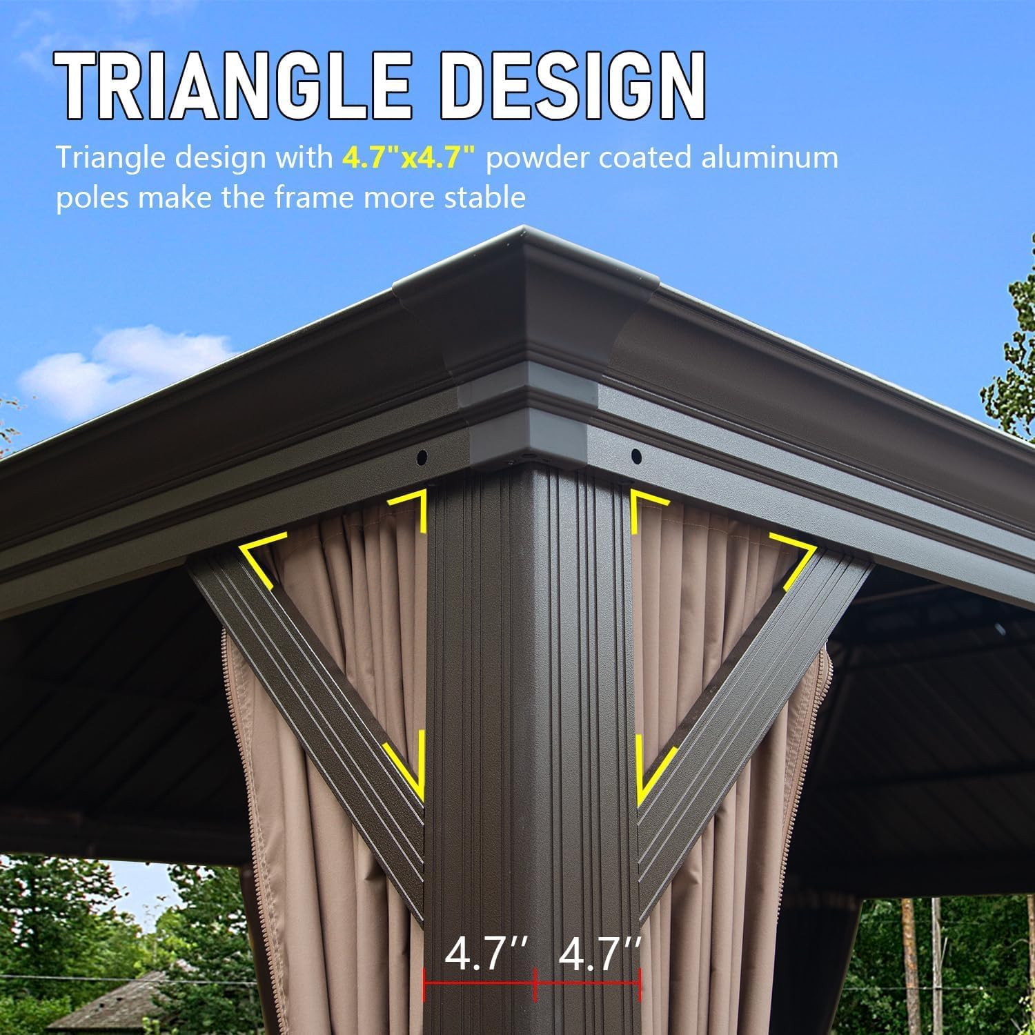 GOWE 14x22FT Hardtop Gazebo, Outdoor Gazebo with Galvanized Steel Double Roof, Aluminum Frame, Built-in Gutter System, Curtain and Netting, Metal Gazebo Pavilion for Patio Deck Garden, Brown
