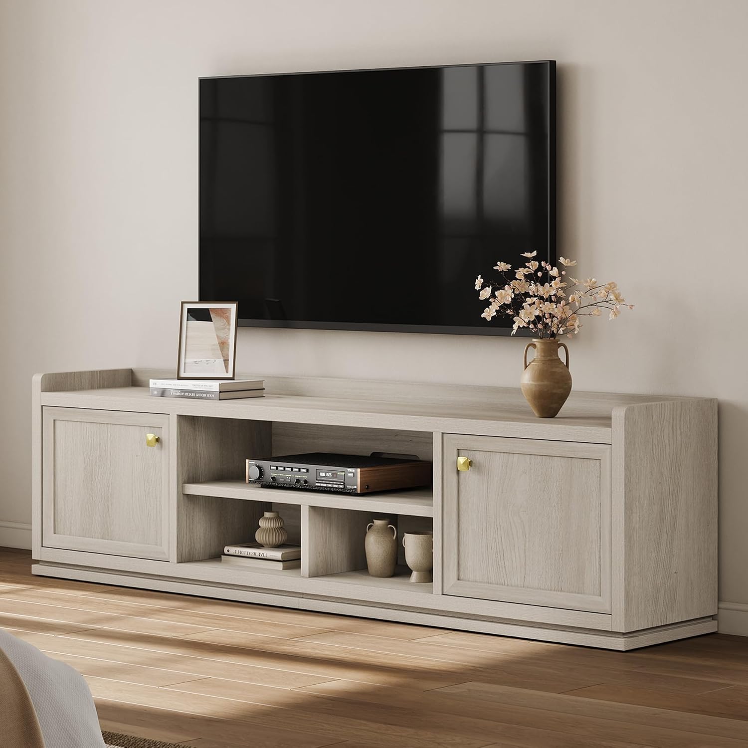 SICOTAS TV Stand Entertainment Center - 67' TV Console for Living Room Modern TV Stand for Bedroom, Media Console with Shelf and Cabinet, Entertainment Stand for TVs up to 65 75 Inch(Grey White Oak)