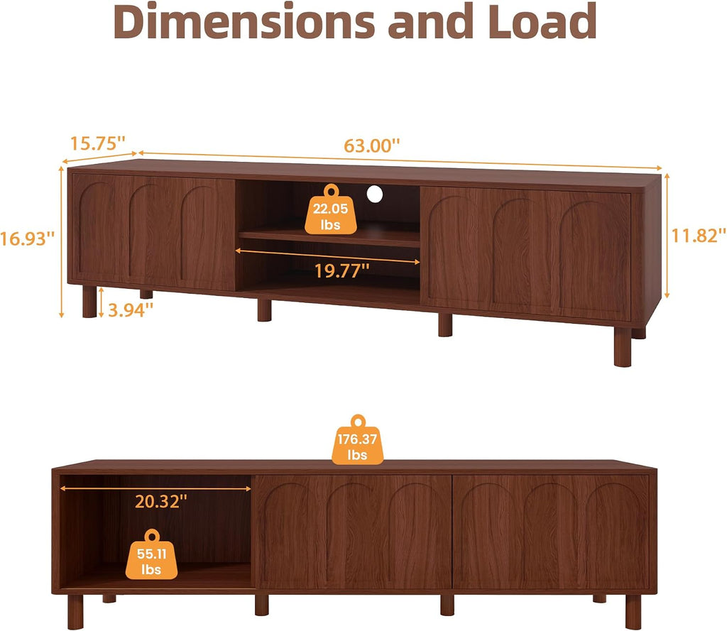 TV Stand for TVs up to 70'', Entertainment Center with Large Storage for Living Room, Media Console with Sliding Doors and Adjustable Shelves, Modern TV Cabinet for Game Consoles and Decor(Walnut)