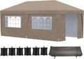 Outsunny 10' x 19.5' Pop Up Canopy with Sidewalls, UPF 30+ Height Adjustable Large Party Tent Event Shelter with Sandbags and Wheeled Carry Bag for Garden, Patio, Brown