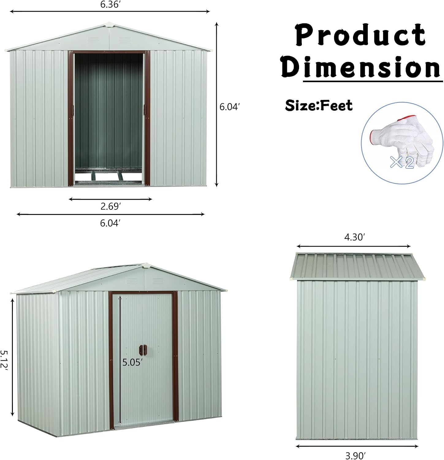 KEIKI 6x5 FT Outdoor Metal Storage Shed with Peaked Roof,Vents and Lockable Door for Garden Yard Lawn