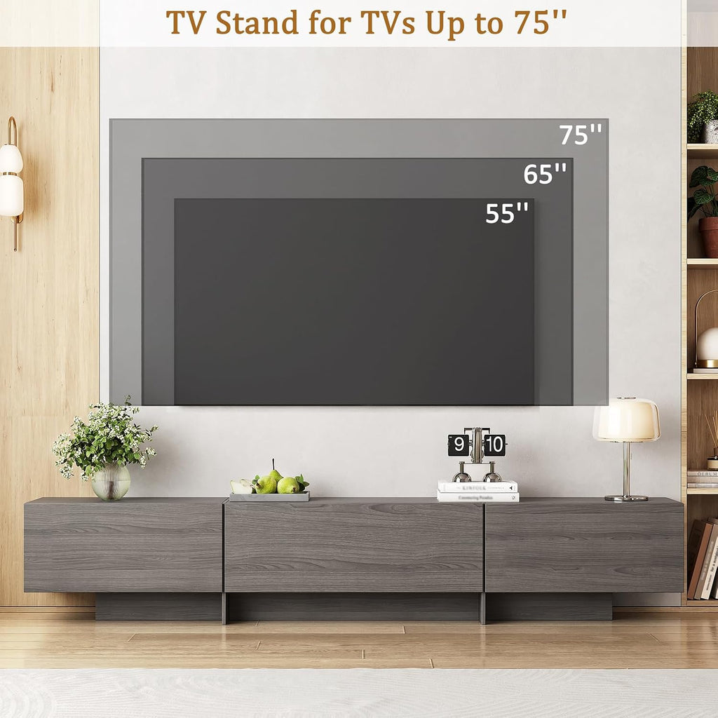 Coffee Table and TV Stand Set of 2,76.4'' Modern TV Console,Entertainment Center with 3 Drawers,Modern Oval Coffee Table with Storage, Wood Center Tables for Living Room, Bedroom, Home Office, Grey