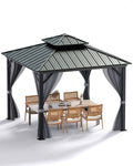12'x12' Hardtop Gazebo - Heavy Duty Galvanized Steel Frame with Double Roof, Includes Netting & Curtains for Patio/Backyard (Gray)