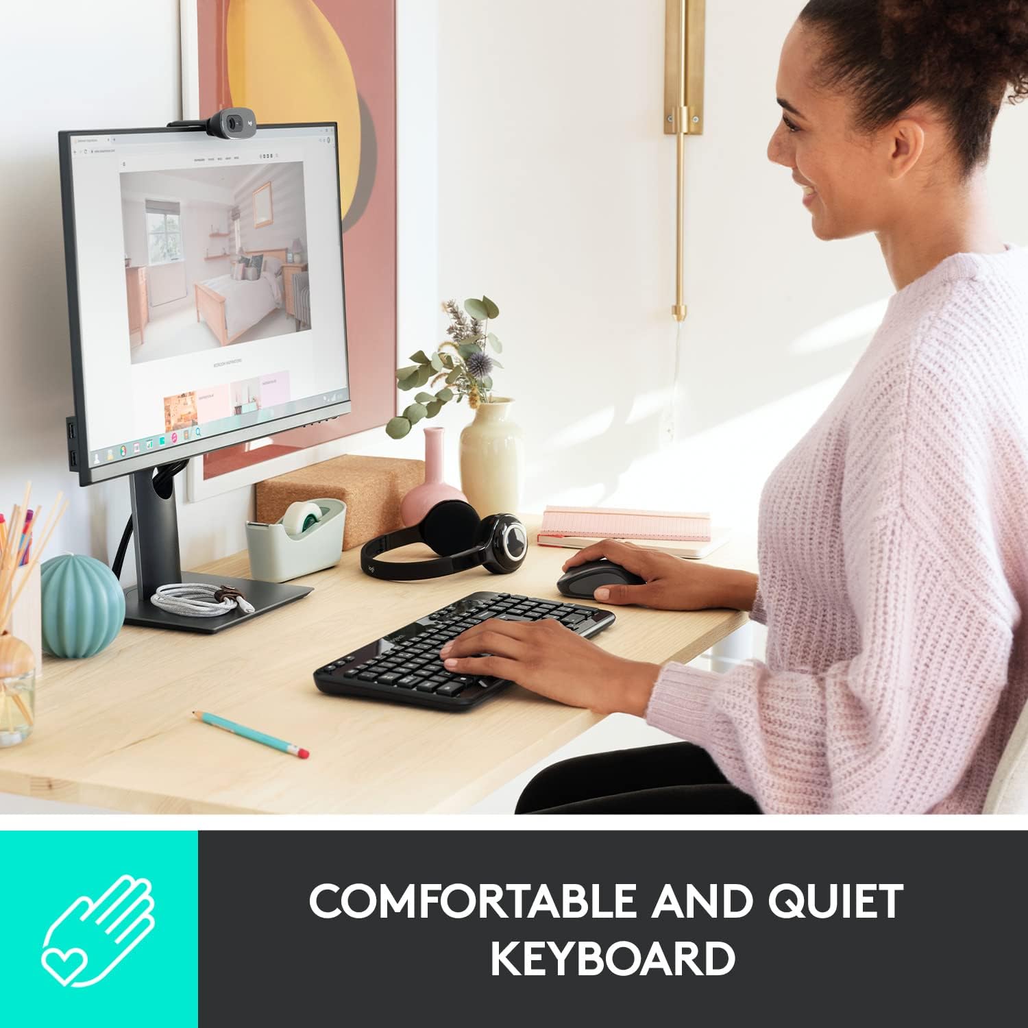 Logitech K360 Wireless USB Desktop Keyboard — Compact Full Keyboard, 3-Year Battery Life (Glossy Black)