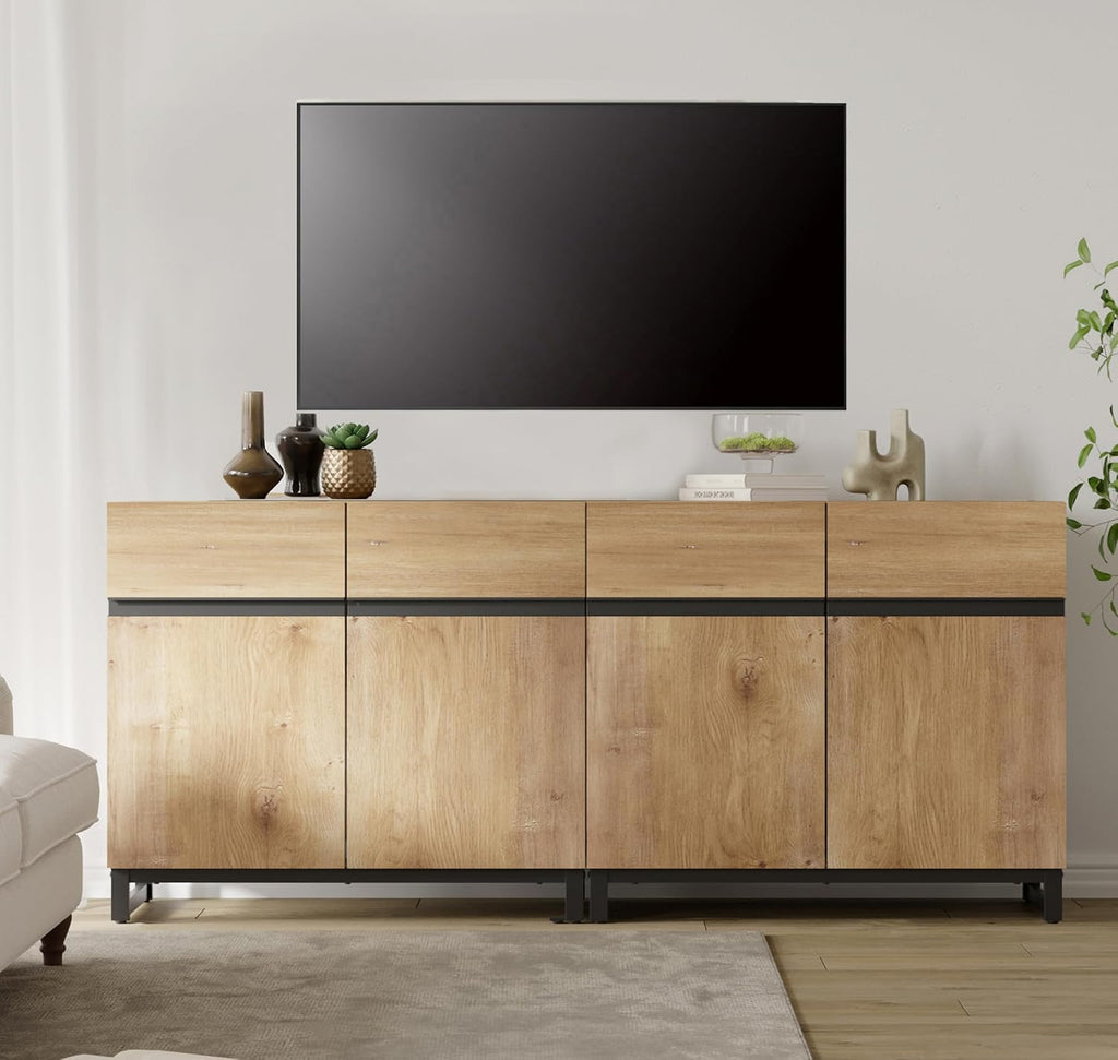 WAMPAT Modern TV Stand for TVs Up to 70 Inch, 2-in-1 Entertainment Center with Adjustable Shelves & Metal Base, Media Console for Living Room or Bedroom, Oak