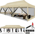 COBIZI 10x30 Heavy Duty Pop Up Canopy Tent with 8 Sidewalls, Easy Set Up Outdoor Waterproof Screen Commercial Party Tent with Mosquito Netting for Parties Backyard Patio, Roller Bag, Khaki