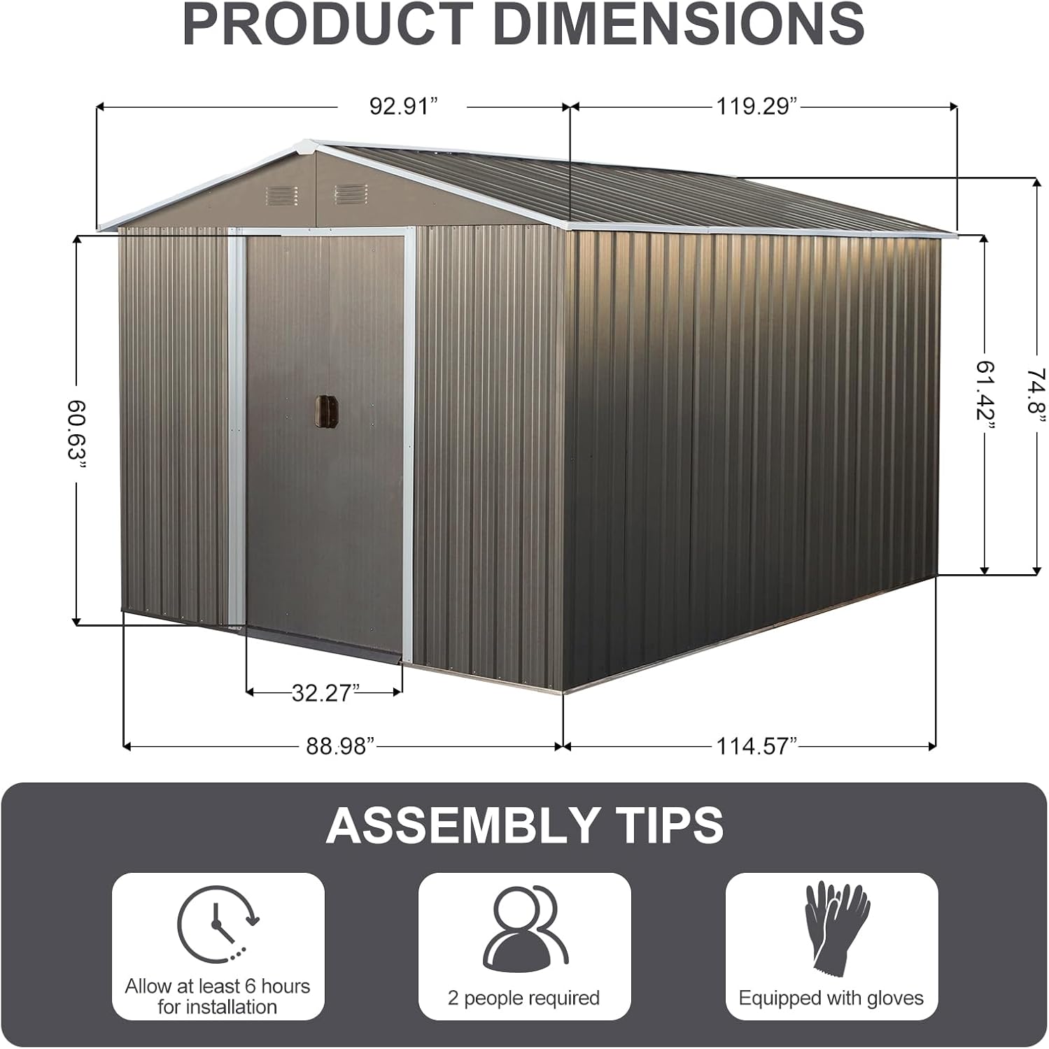 8x10 ft Outdoor Metal Storage Shed with Floor Frame, Lockable Galvanized Steel Tool Shed with Sliding Door and Air Vent, Waterproof Garden Storage House for Backyard, Patio