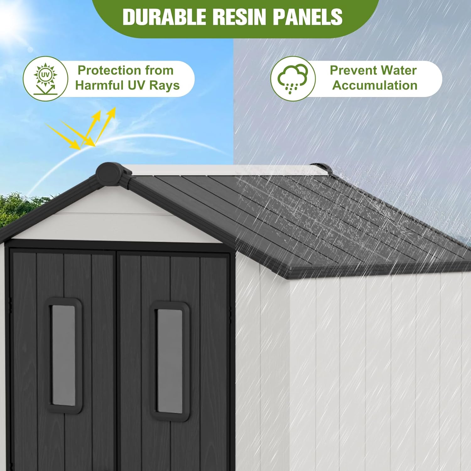 COOS BAY 6x4 Outdoor Storage Shed with Floor, Lockable Doors, All-Weather Resin Garden Tool Shed, White/Gray